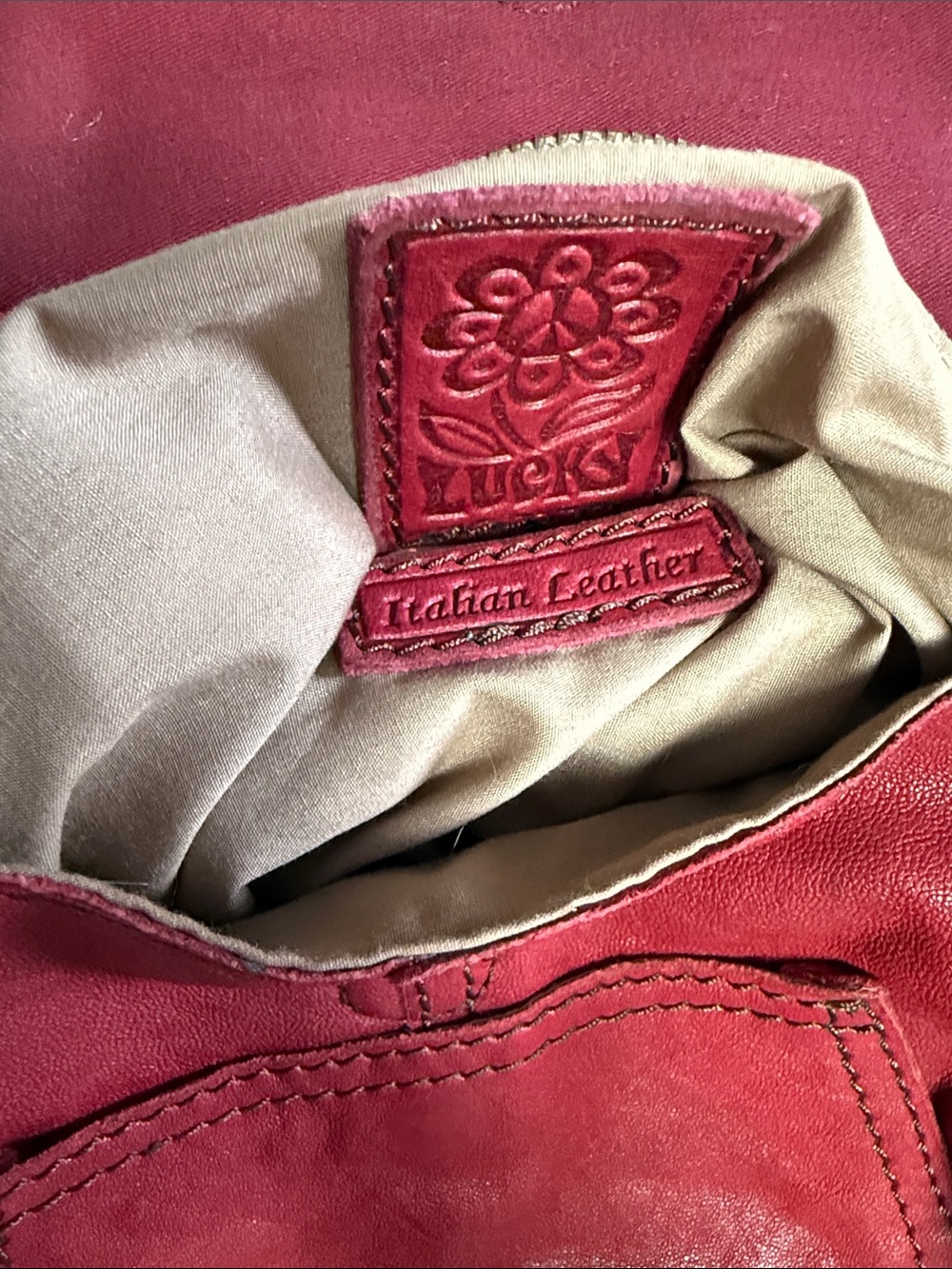 Lucky Brand Red Italian Leather Crossbody Shoulder Bag Boho Vintage Small - Picture 5 of 6